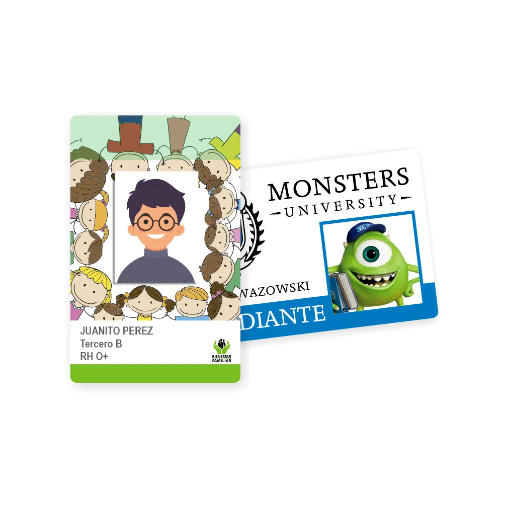 Carnet estudiantil en PVC personalizado con nombre, foto y toda la información personalizada que se requiera.